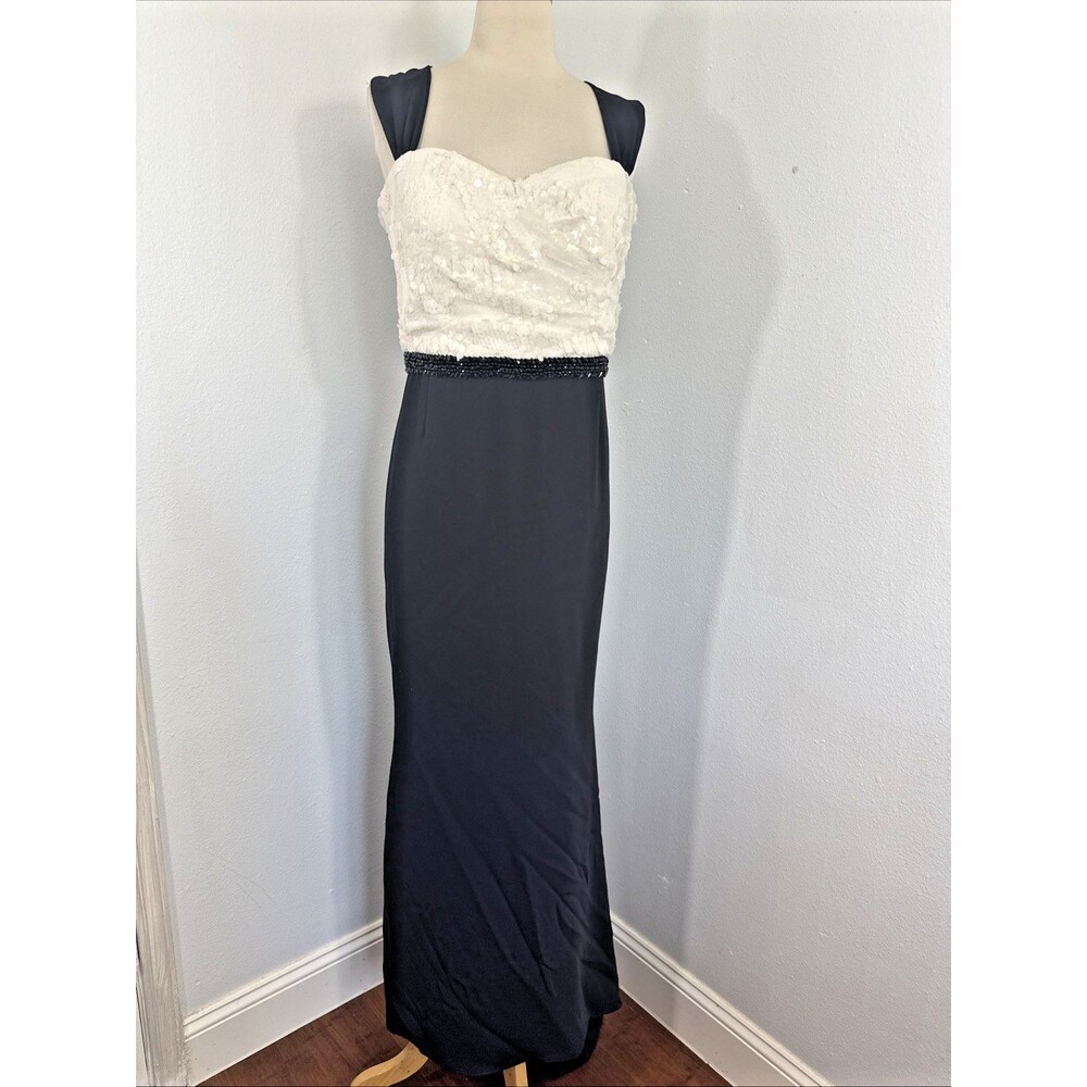 Pamella Roland Maxi Dress Womens 12 Two Tone Sequin Trail Formal Gown